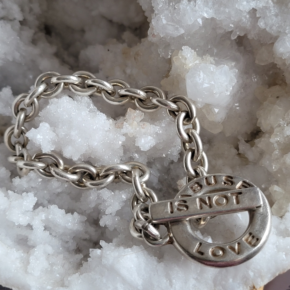 "ABUSE IS NOT LOVE" sterling silver 925  Toggle bracelet